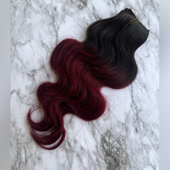 16 In Ombre Body Wave  Black & Burgundy Clip in hair extensions set - Picture 1 of 5